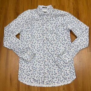 Ted Baker London Mens Paisley Button Down Shirt Blue White TA6M GA45 Size 3 M
